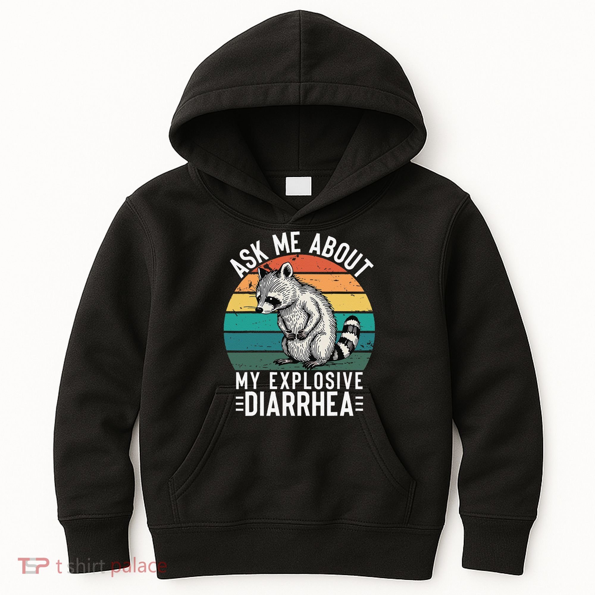 Retro Ask Me About My Explosive Diarrhea Funny Racoon Kids Hoodie
