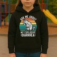 Retro Ask Me About My Explosive Diarrhea Funny Racoon Kids Hoodie thumb 3
