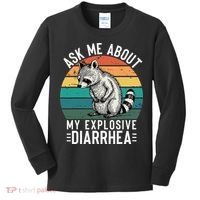 Retro Ask Me About My Explosive Diarrhea Funny Racoon Kids Long Sleeve Shirt thumb 0
