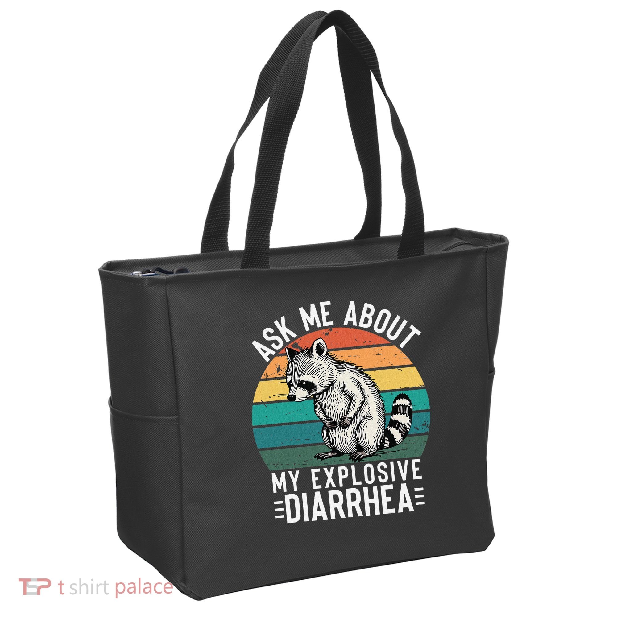 Retro Ask Me About My Explosive Diarrhea Funny Racoon Tote Bag