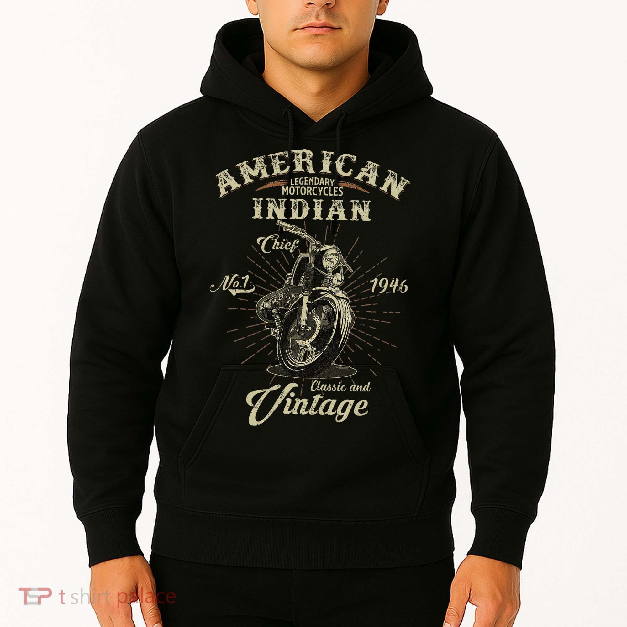 Retro American Motorcycle Indian For Old Biker 1946 Hoodie