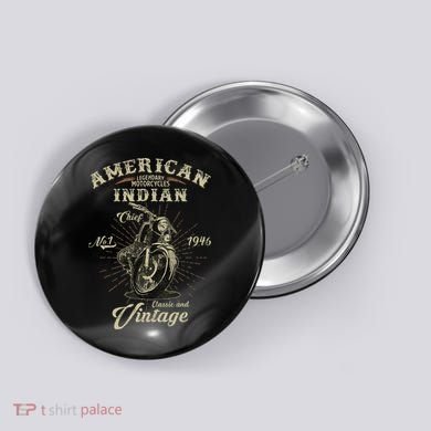 Retro American Motorcycle Indian For Old Biker 1946 Button