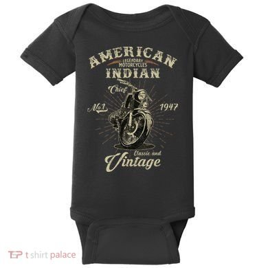 Retro American M.O.T.O.R.C.Y.C.L.E Indian For Old Biker Baby Bodysuit