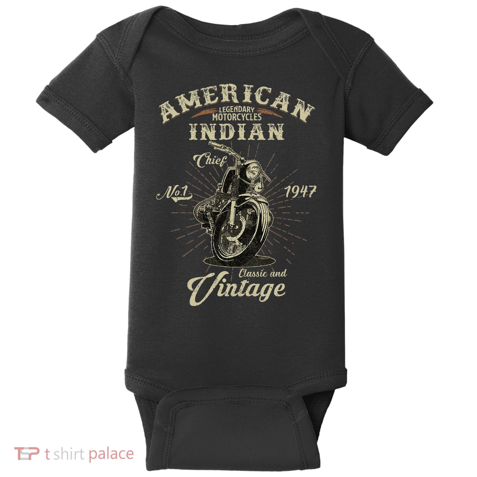 Retro American M.O.T.O.R.C.Y.C.L.E Indian For Old Biker Baby Bodysuit