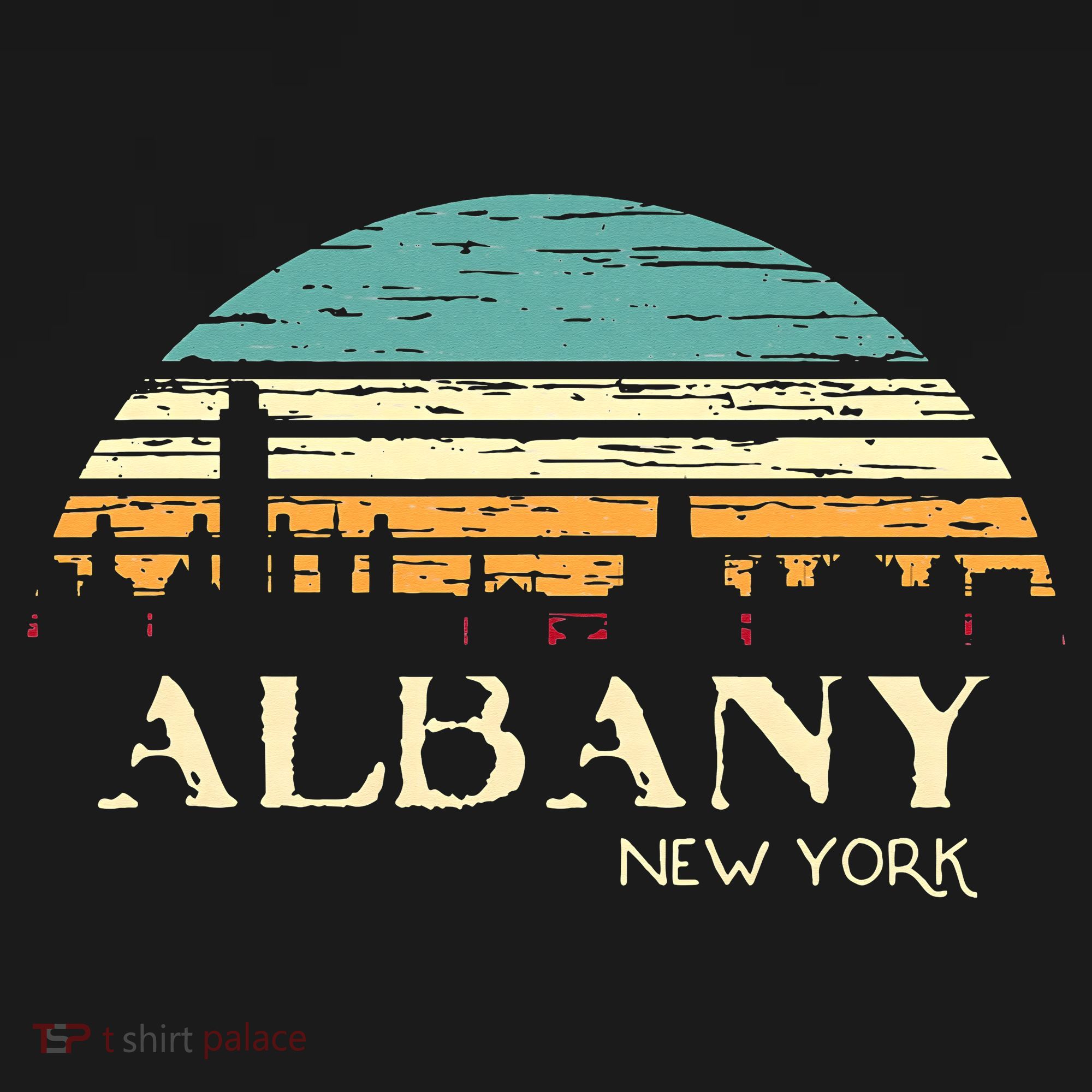 Retro Albany NY Skyline Sunset Silhouette New York Souvenir Long Sleeve Shirt