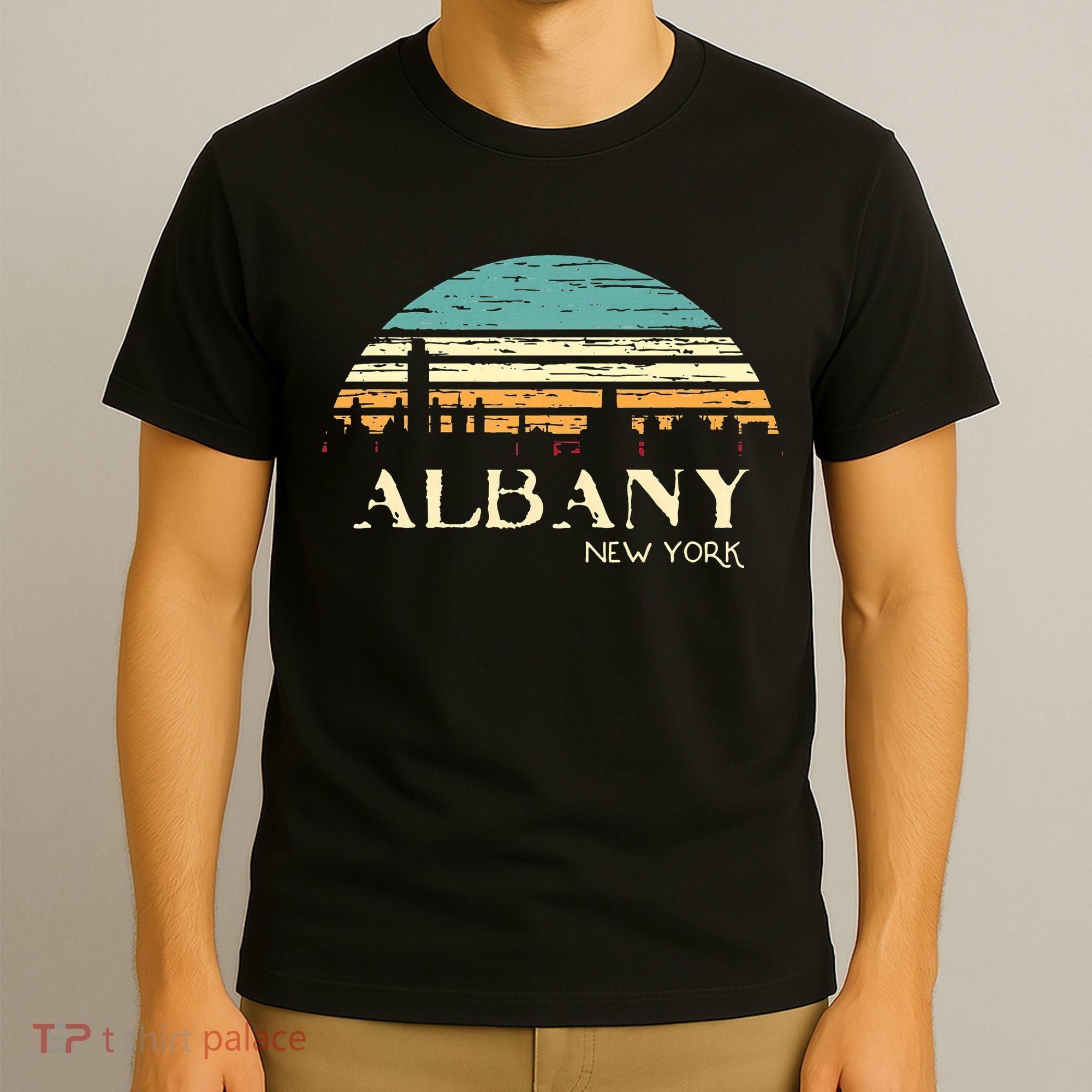 Retro Albany NY Skyline Sunset Silhouette New York Souvenir T-Shirt