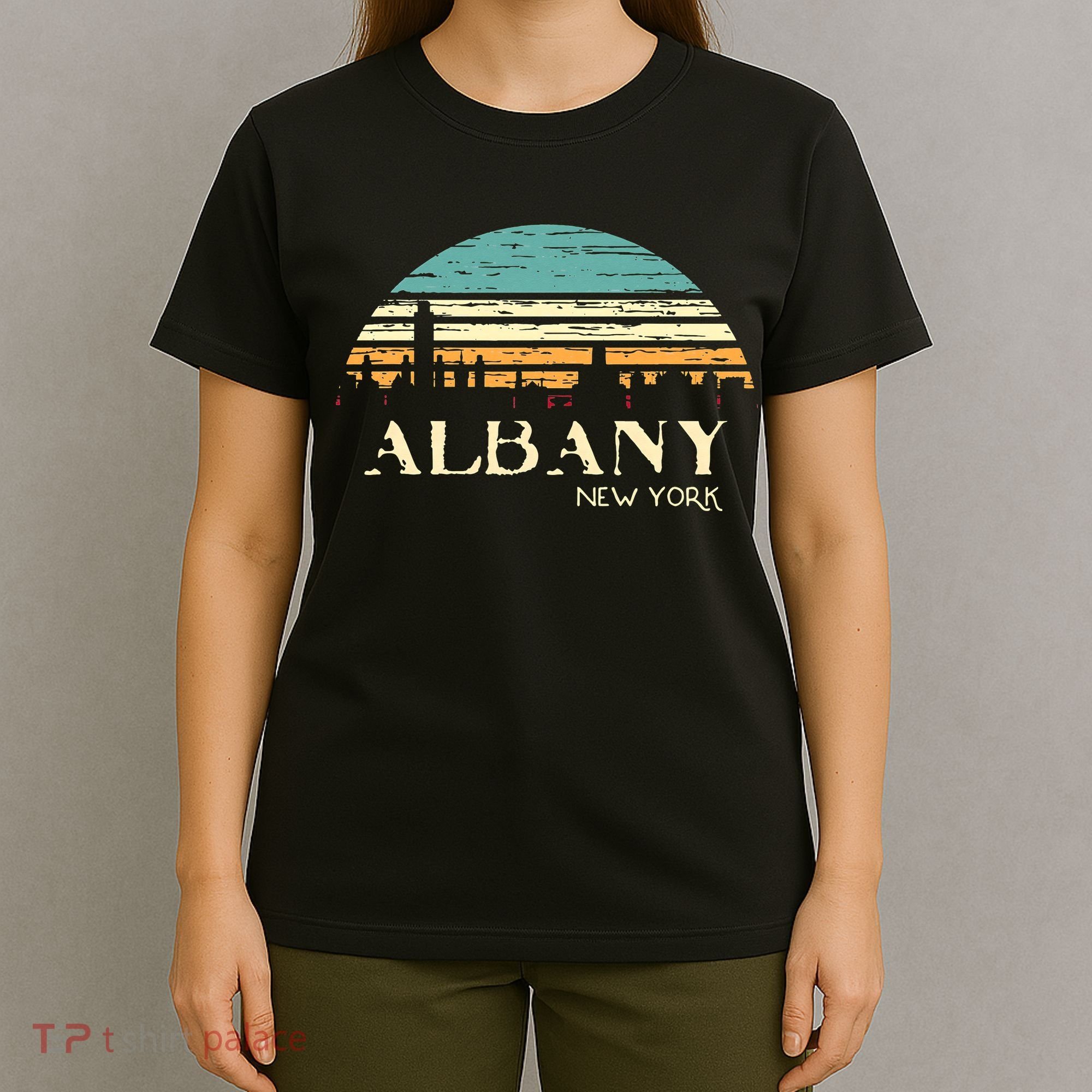 Retro Albany NY Skyline Sunset Silhouette New York Souvenir T-Shirt