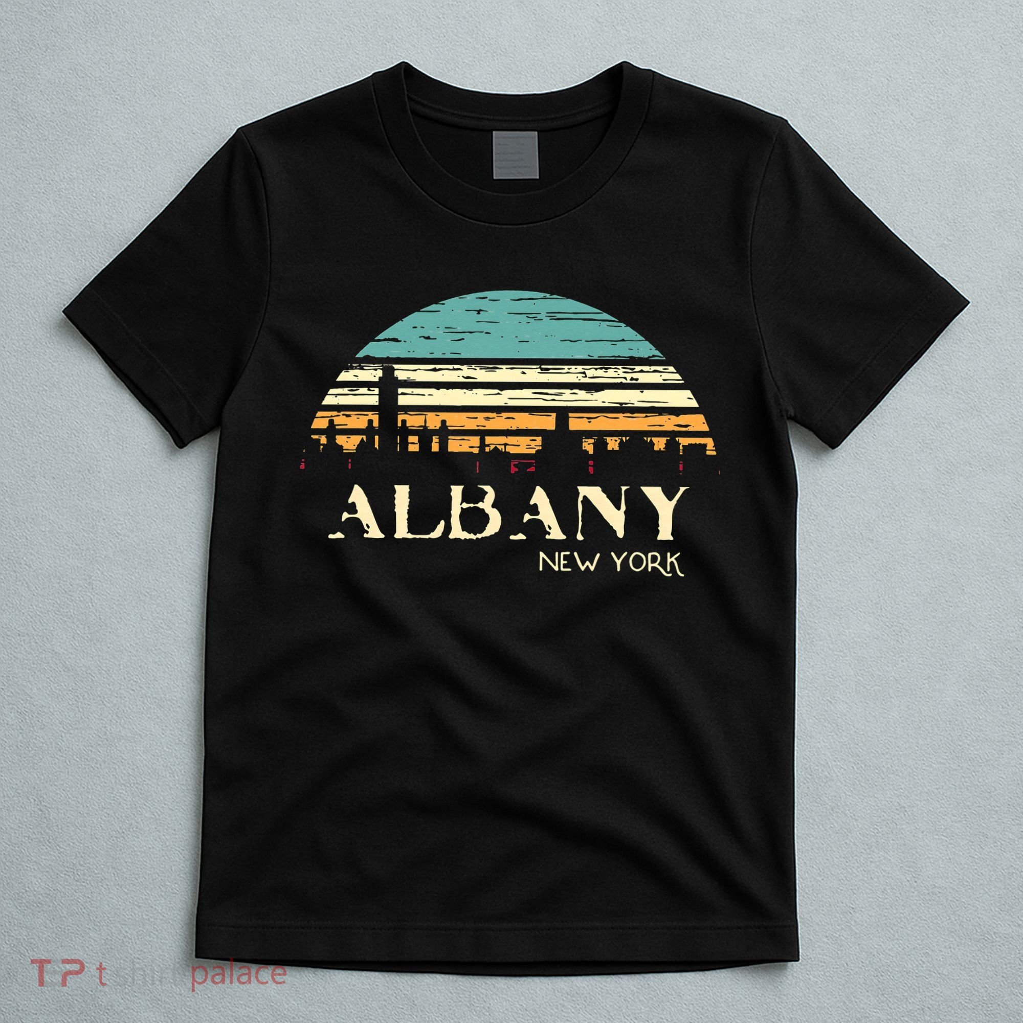Retro Albany NY Skyline Sunset Silhouette New York Souvenir T-Shirt