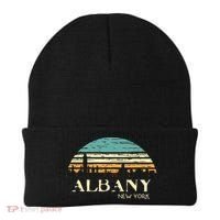 Retro Albany NY Skyline Sunset Silhouette New York Souvenir Beanie thumb 0
