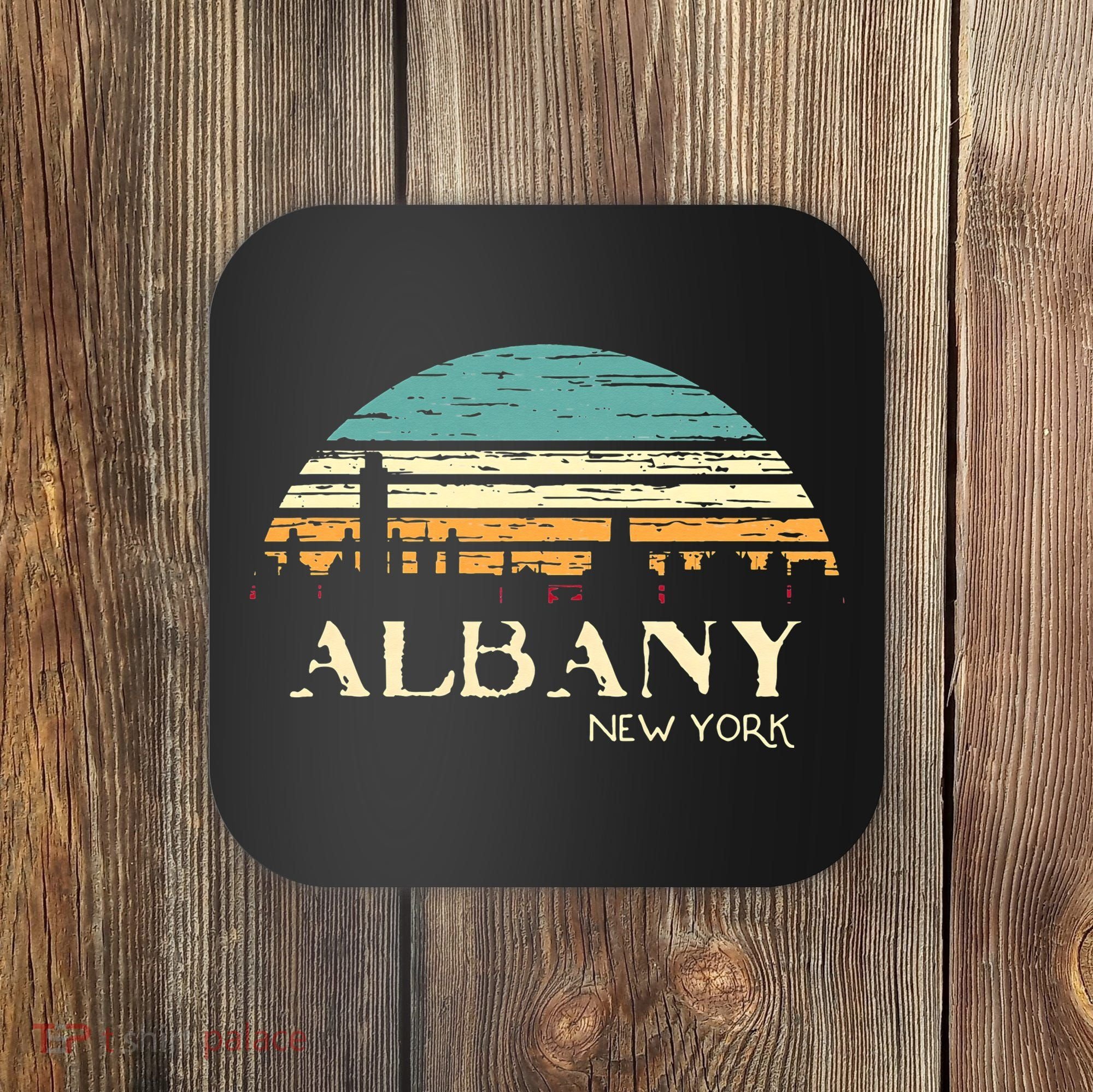 Retro Albany NY Skyline Sunset Silhouette New York Souvenir Coaster