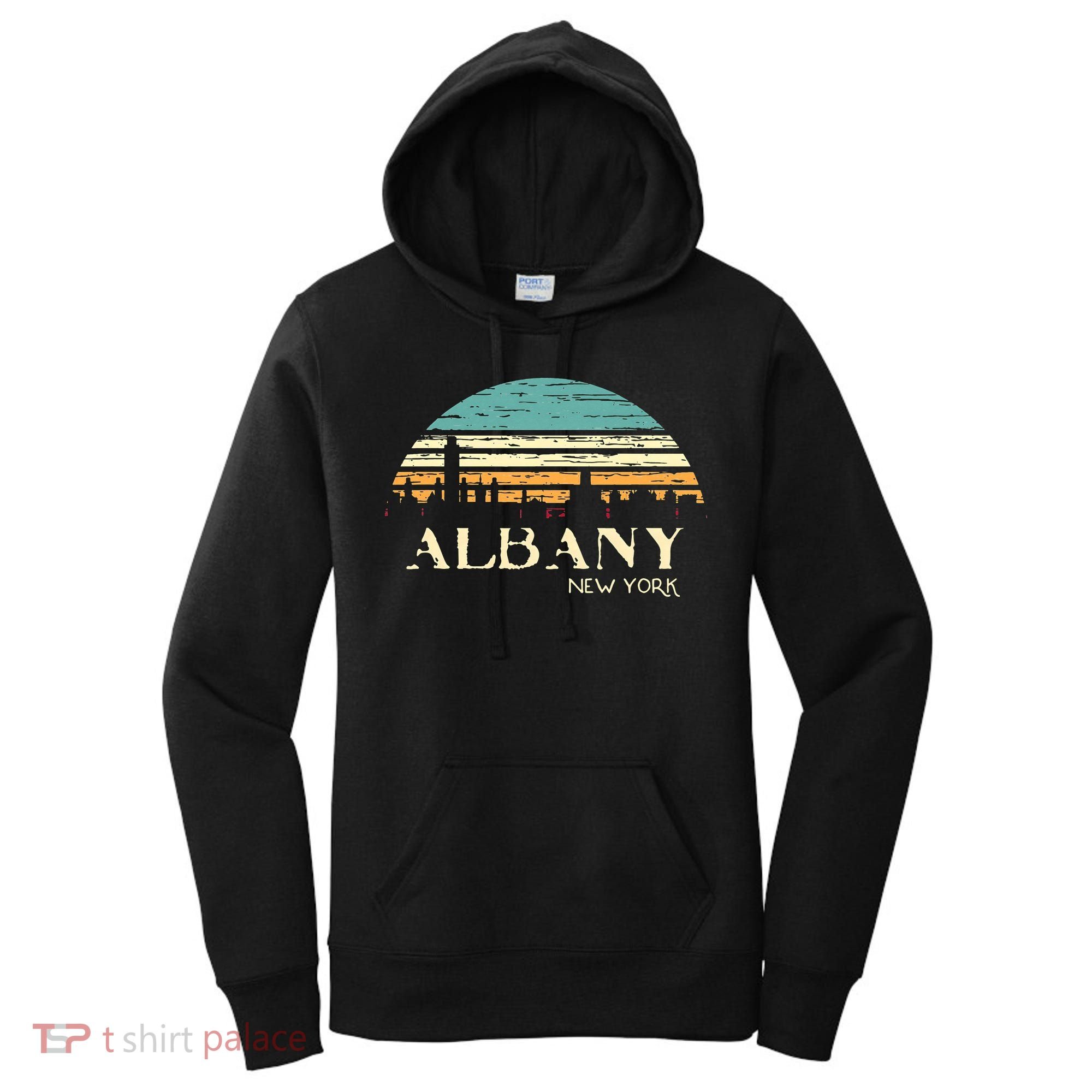 Retro Albany NY Skyline Sunset Silhouette New York Souvenir Women's Hoodie
