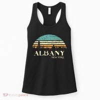 Retro Albany NY Skyline Sunset Silhouette New York Souvenir Women's Tank Top thumb 0