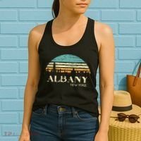 Retro Albany NY Skyline Sunset Silhouette New York Souvenir Women's Tank Top thumb 2