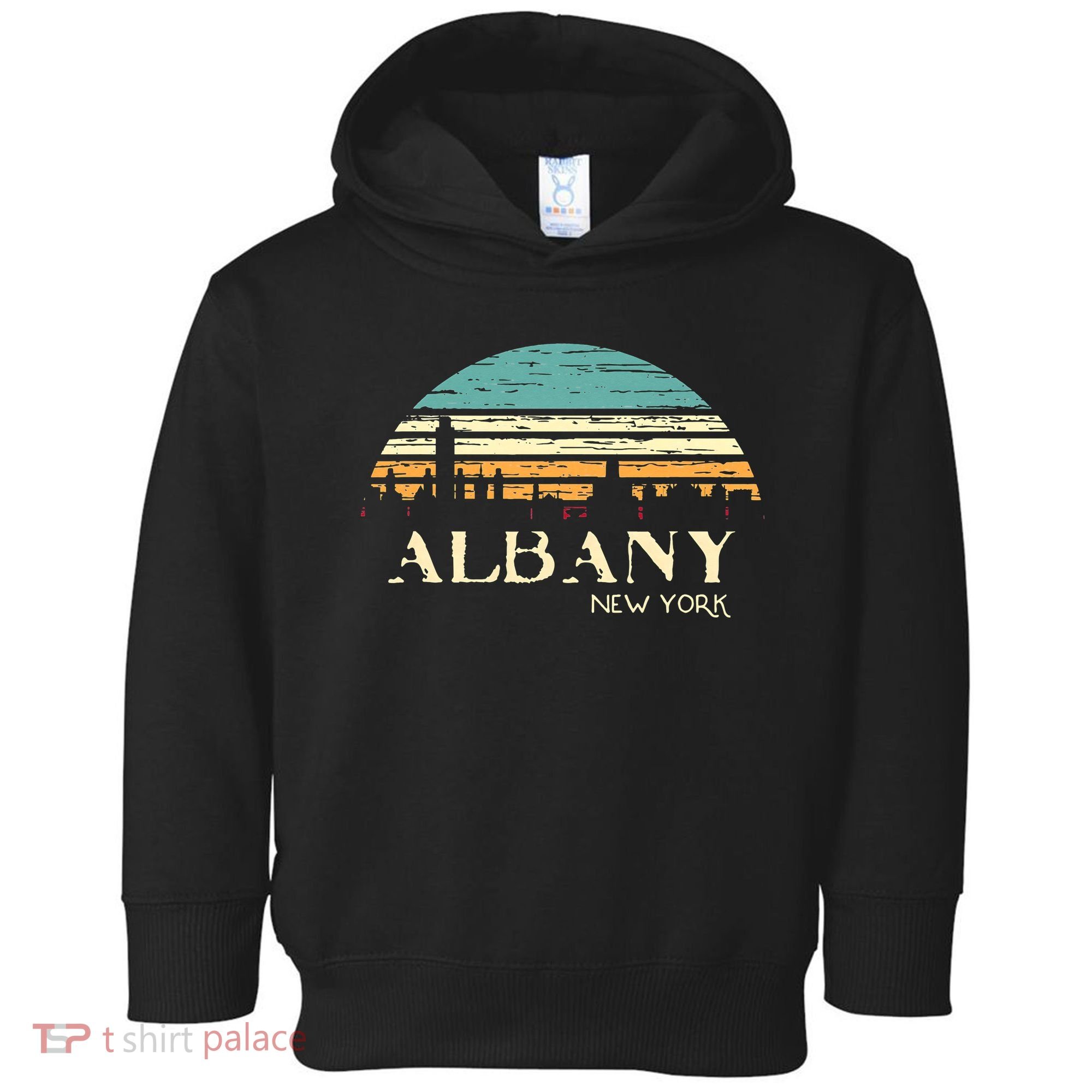 Retro Albany NY Skyline Sunset Silhouette New York Souvenir Toddler Hoodie