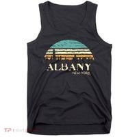 Retro Albany NY Skyline Sunset Silhouette New York Souvenir Tank Top thumb 0