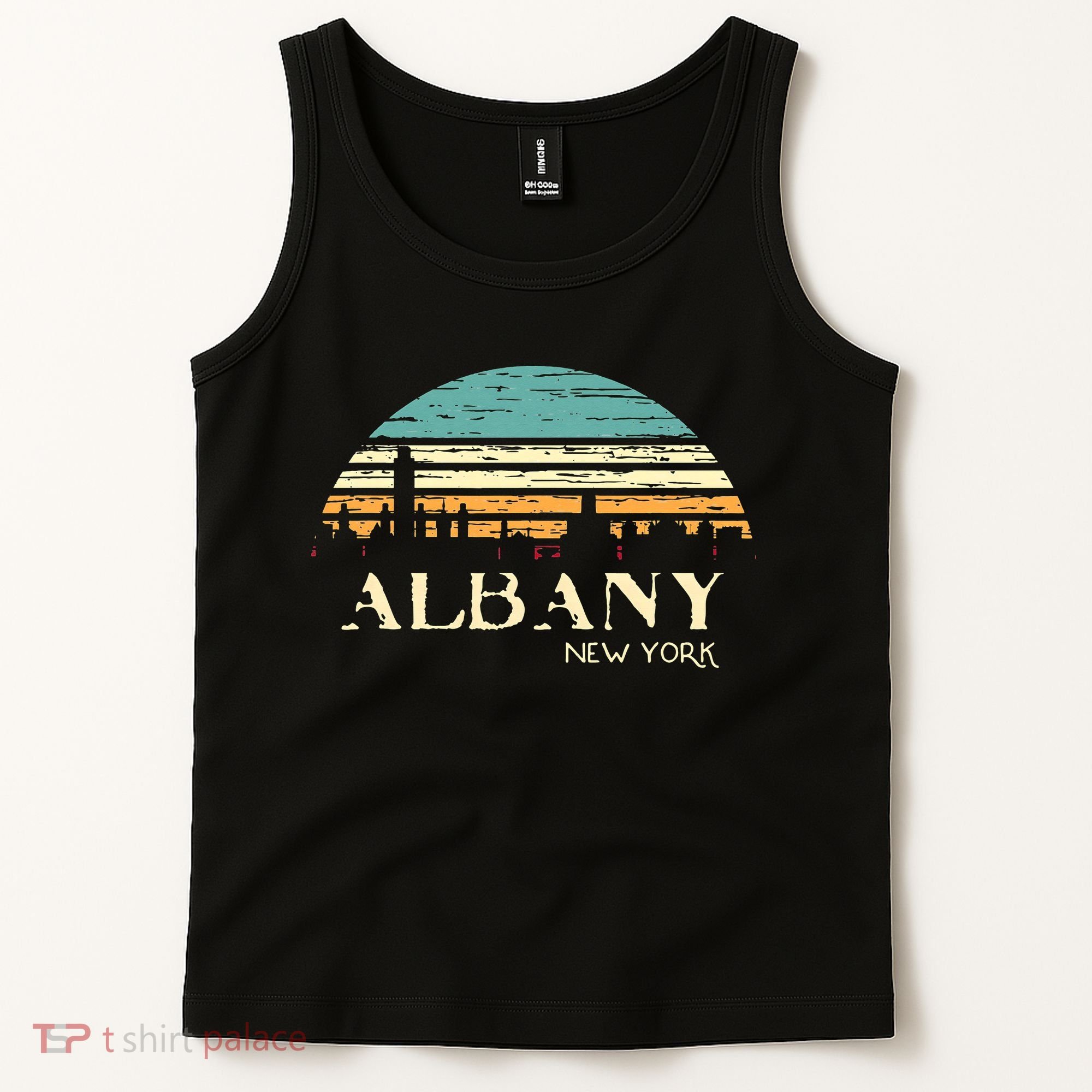 Retro Albany NY Skyline Sunset Silhouette New York Souvenir Tank Top