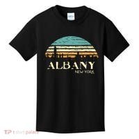 Retro Albany NY Skyline Sunset Silhouette New York Souvenir Kids T-Shirt thumb 0