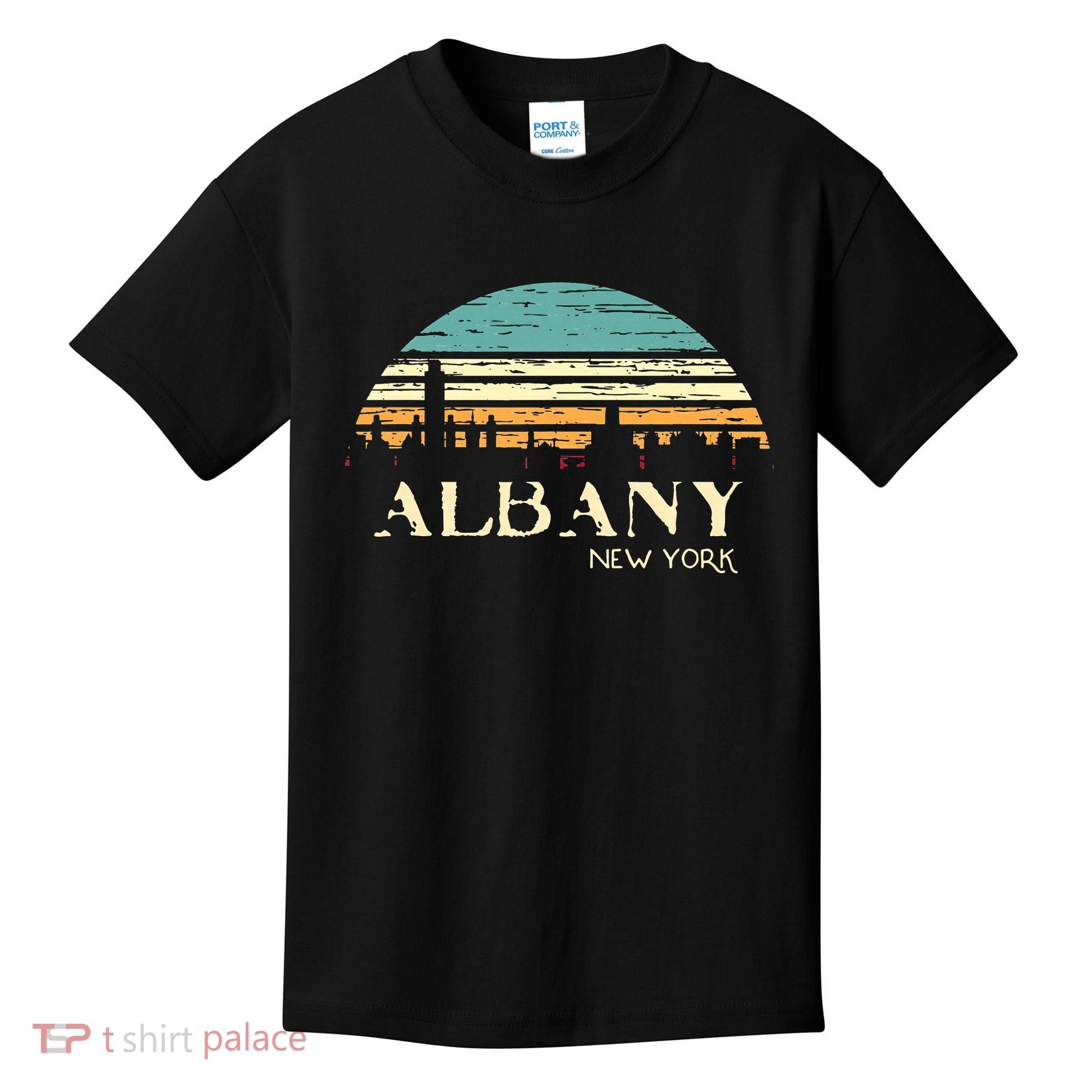 Retro Albany NY Skyline Sunset Silhouette New York Souvenir Kids T-Shirt