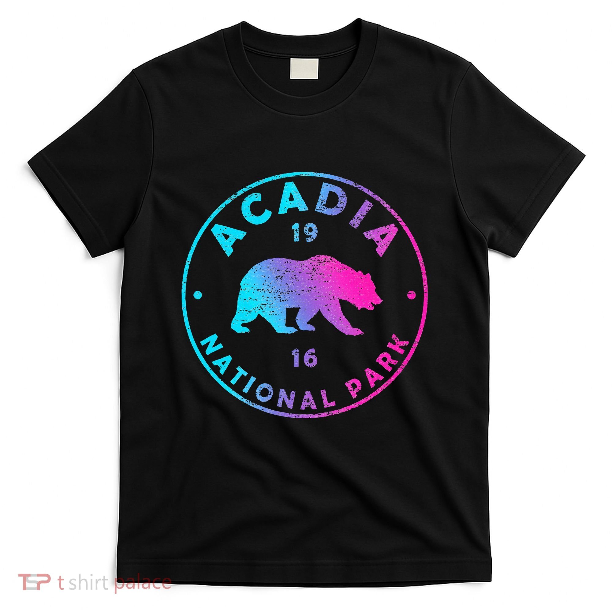 Retro Acadia National Park Colorful Tie Dye Bear T-Shirt