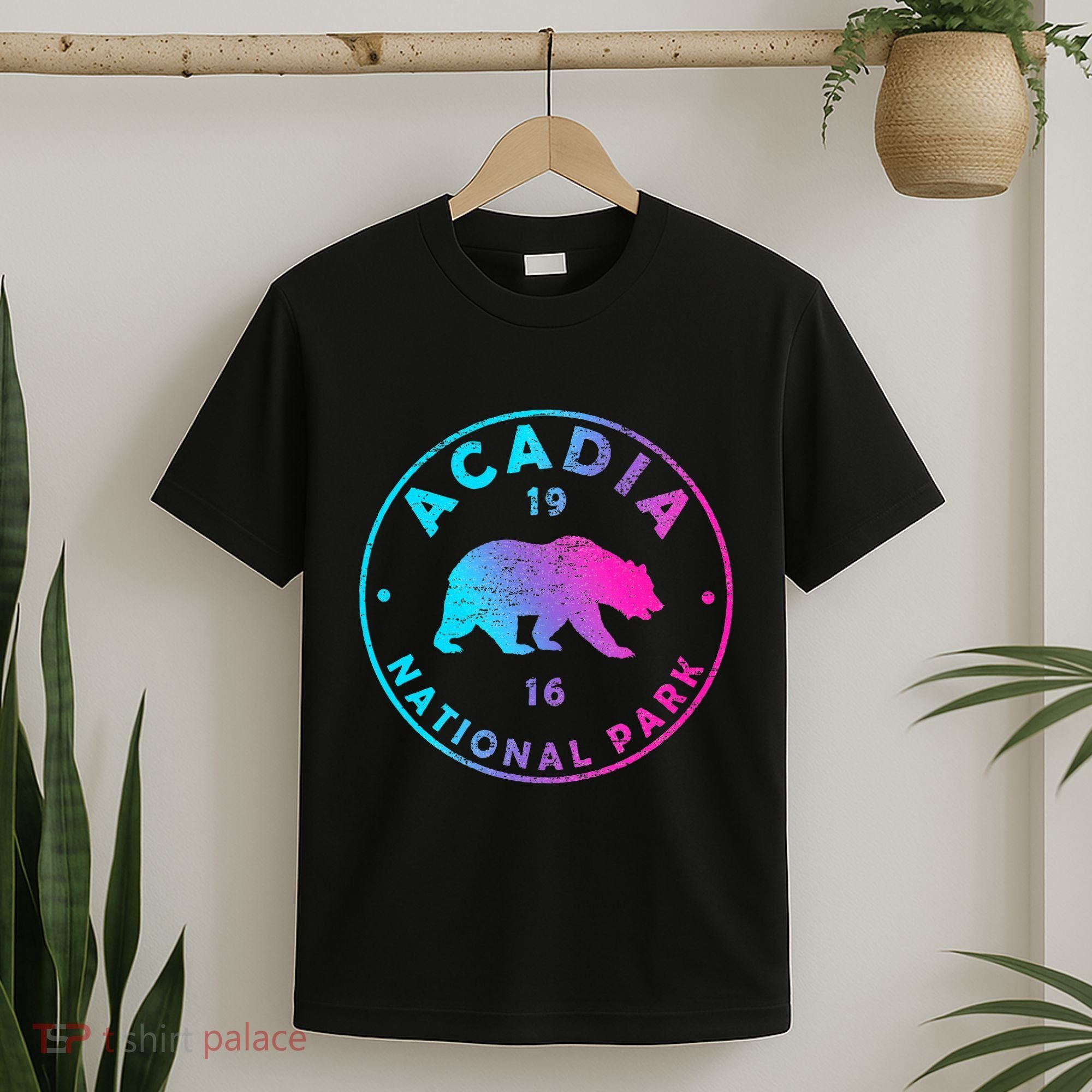 Retro Acadia National Park Colorful Tie Dye Bear T-Shirt