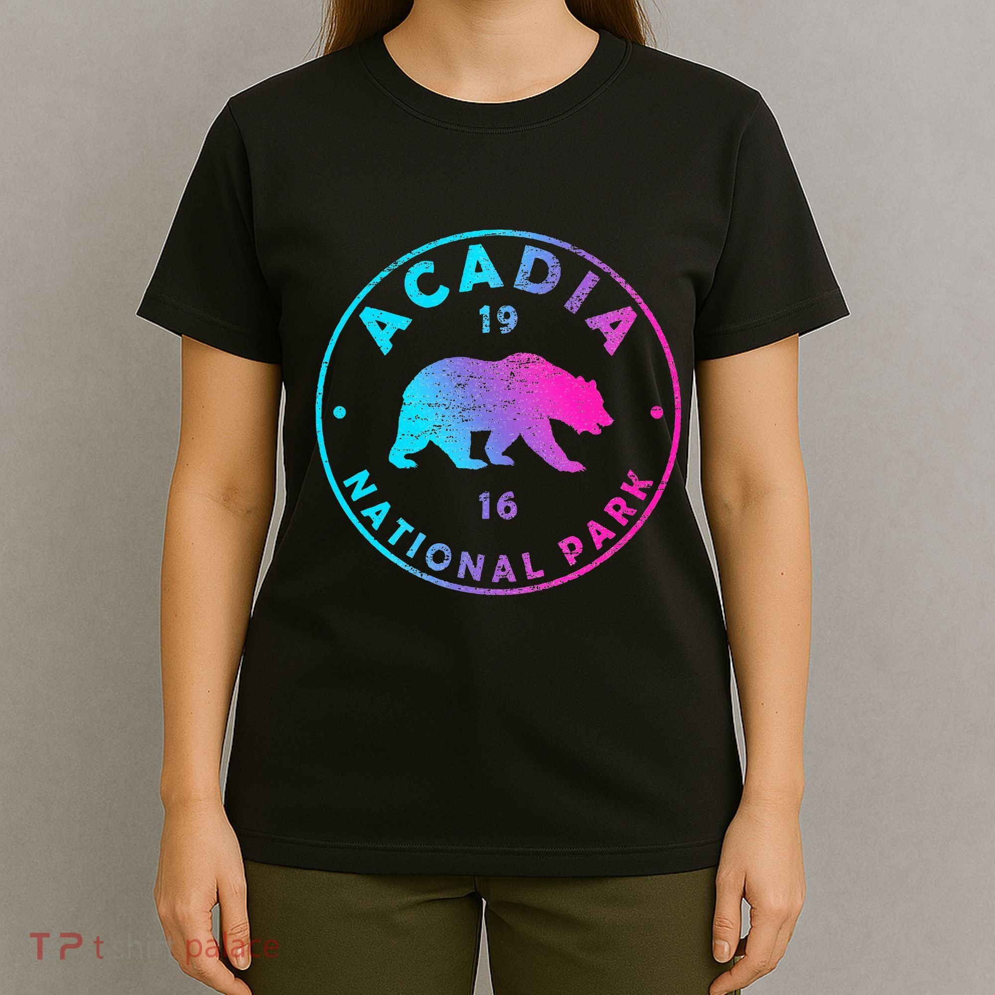 Retro Acadia National Park Colorful Tie Dye Bear T-Shirt