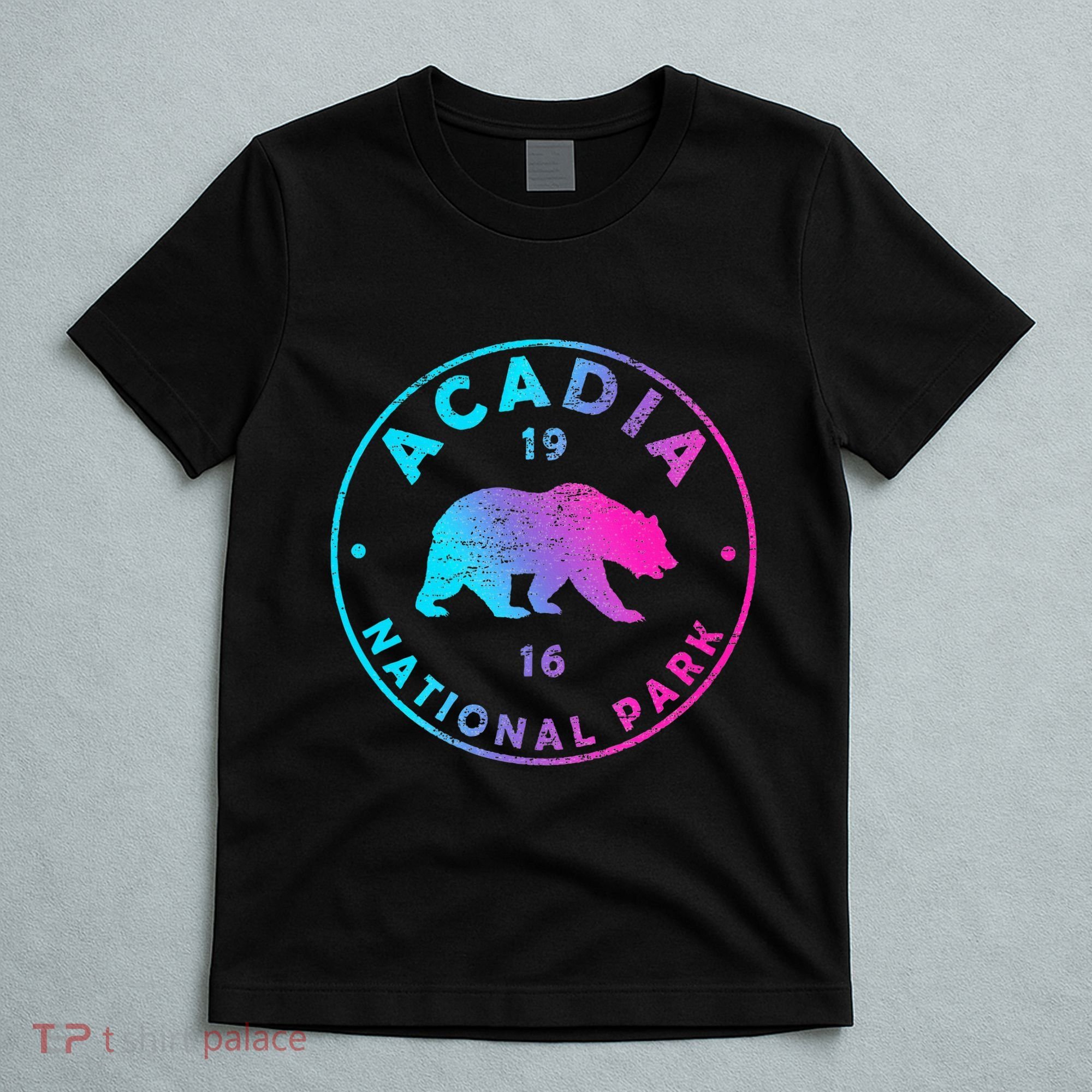 Retro Acadia National Park Colorful Tie Dye Bear T-Shirt