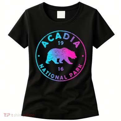 Retro Acadia National Park Colorful Tie Dye Bear Women's T-Shirt