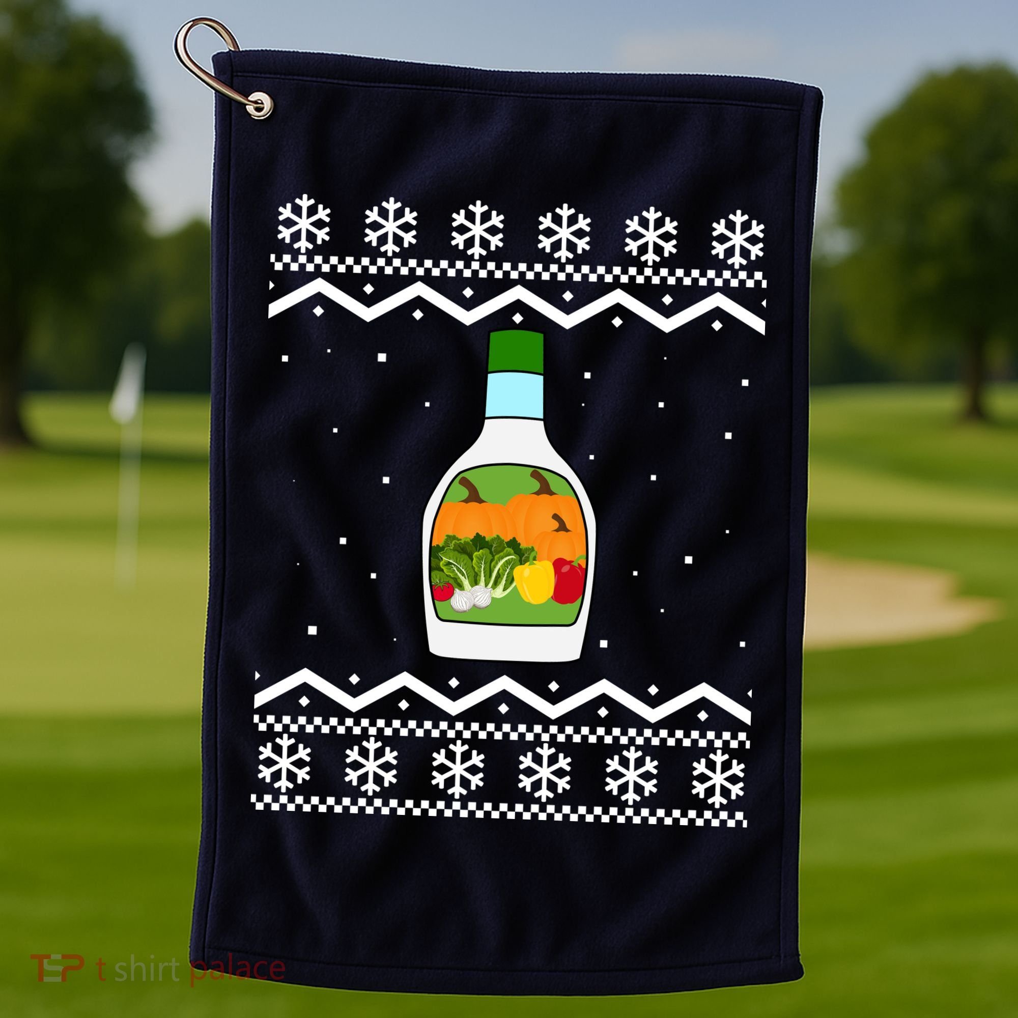 Ranch Bottle Funny Ugly Christmas Golf Towel
