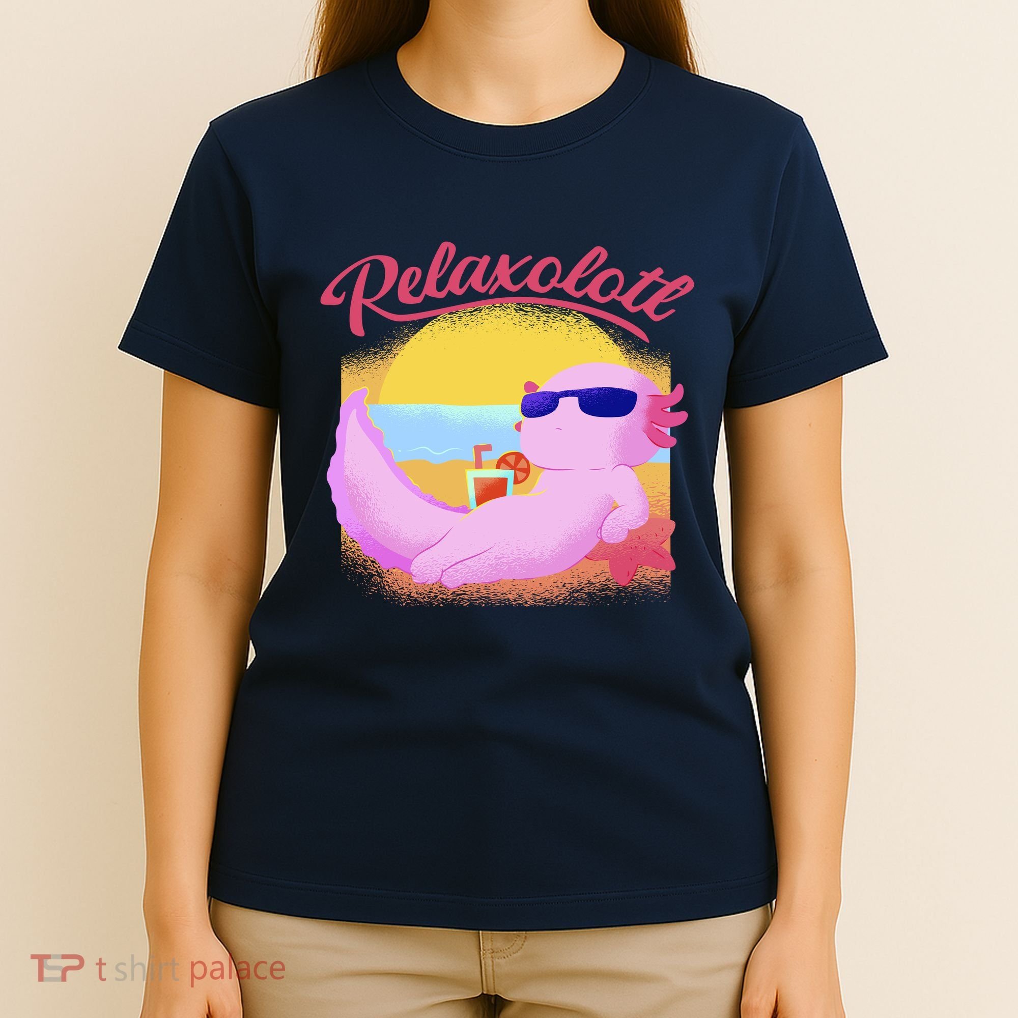Relaxolotl Axolotl On Vacation Summer Beach Fun In The Sun T-Shirt
