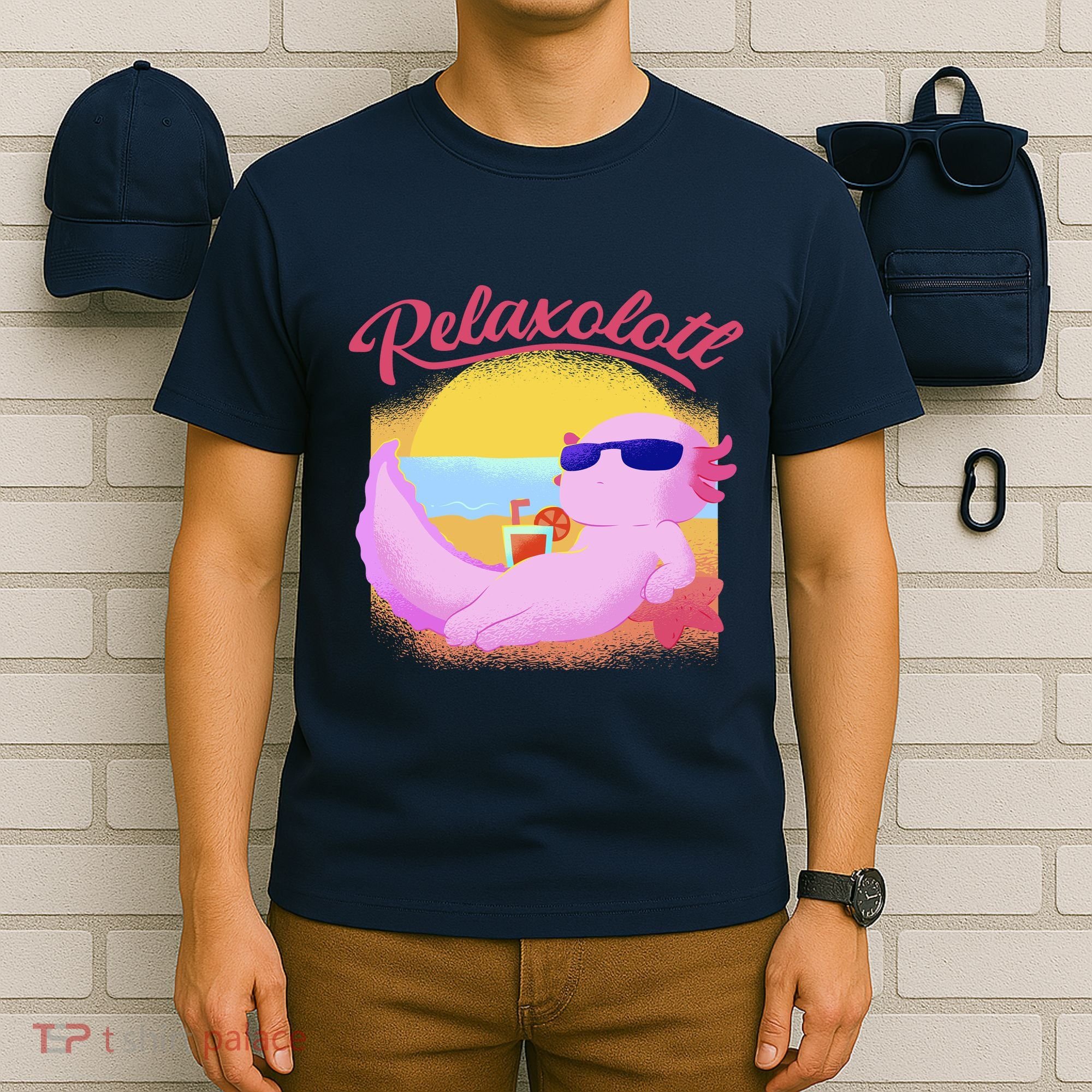 Relaxolotl Axolotl On Vacation Summer Beach Fun In The Sun T-Shirt