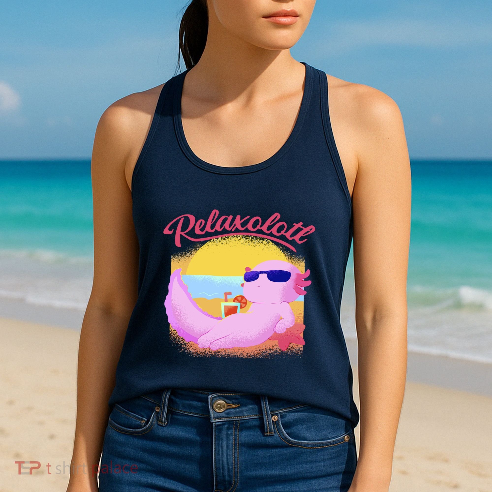 Relaxolotl Axolotl On Vacation Summer Beach Fun In The Sun Women's Tank Top