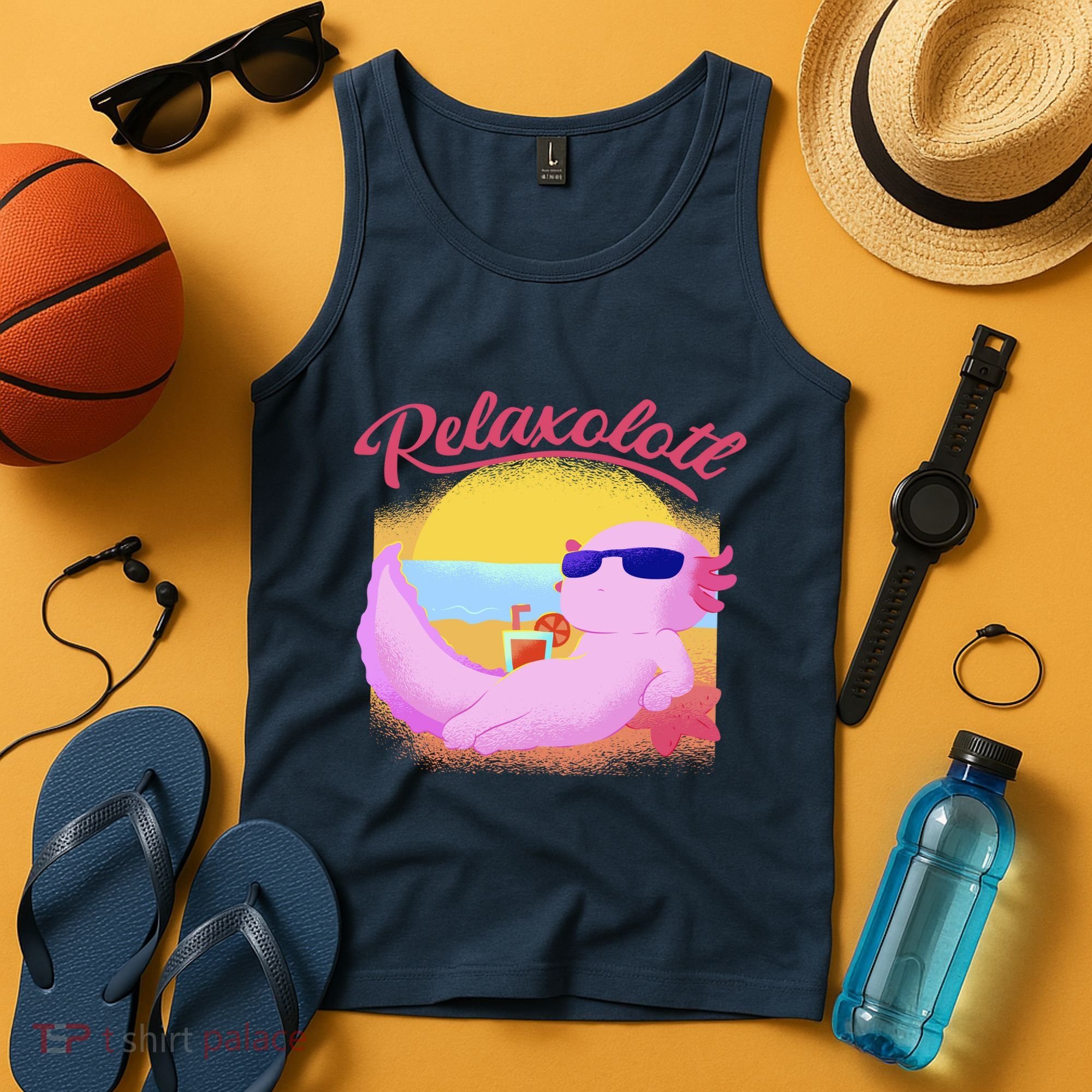 Relaxolotl Axolotl On Vacation Summer Beach Fun In The Sun Tank Top