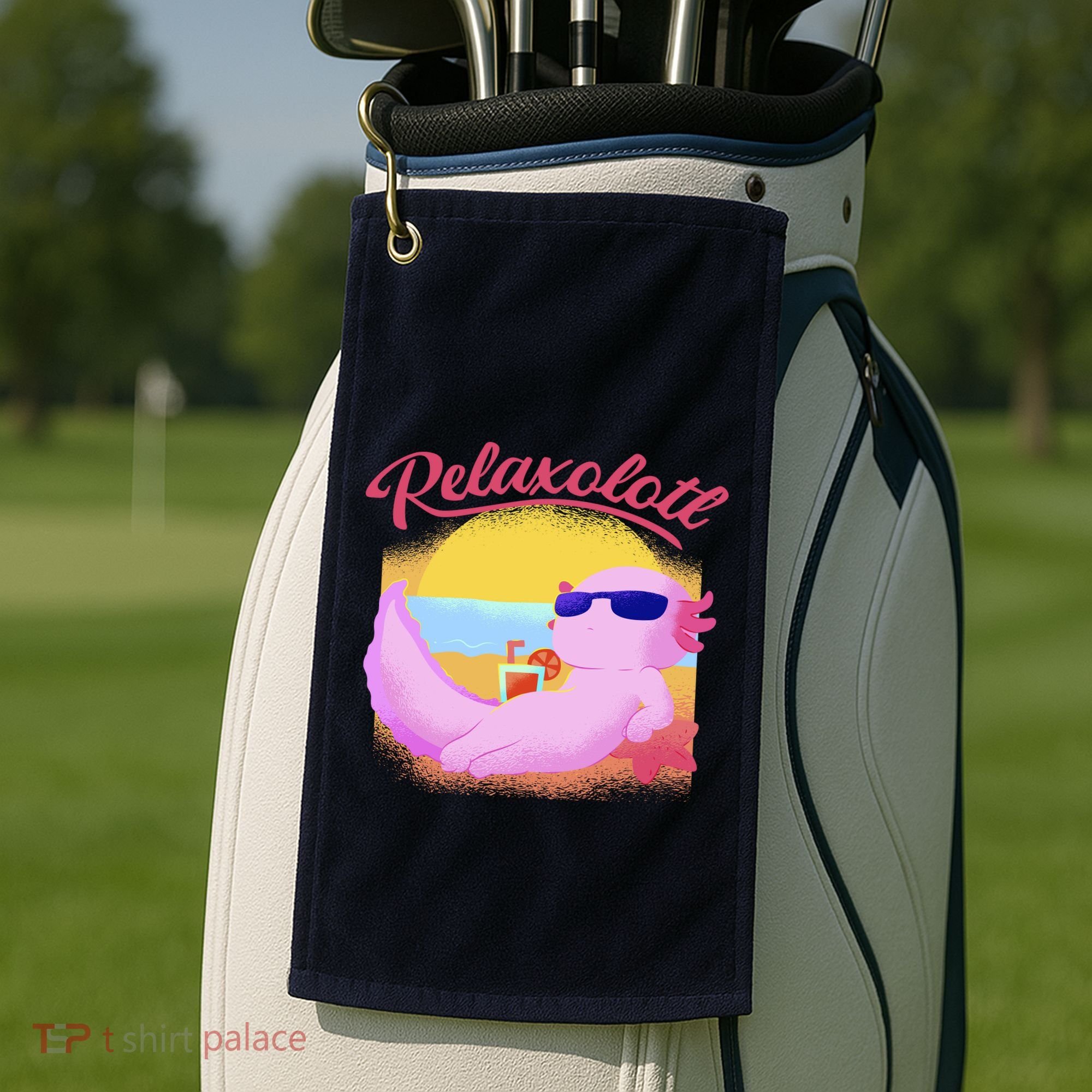 Relaxolotl Axolotl On Vacation Summer Beach Fun In The Sun Golf Towel