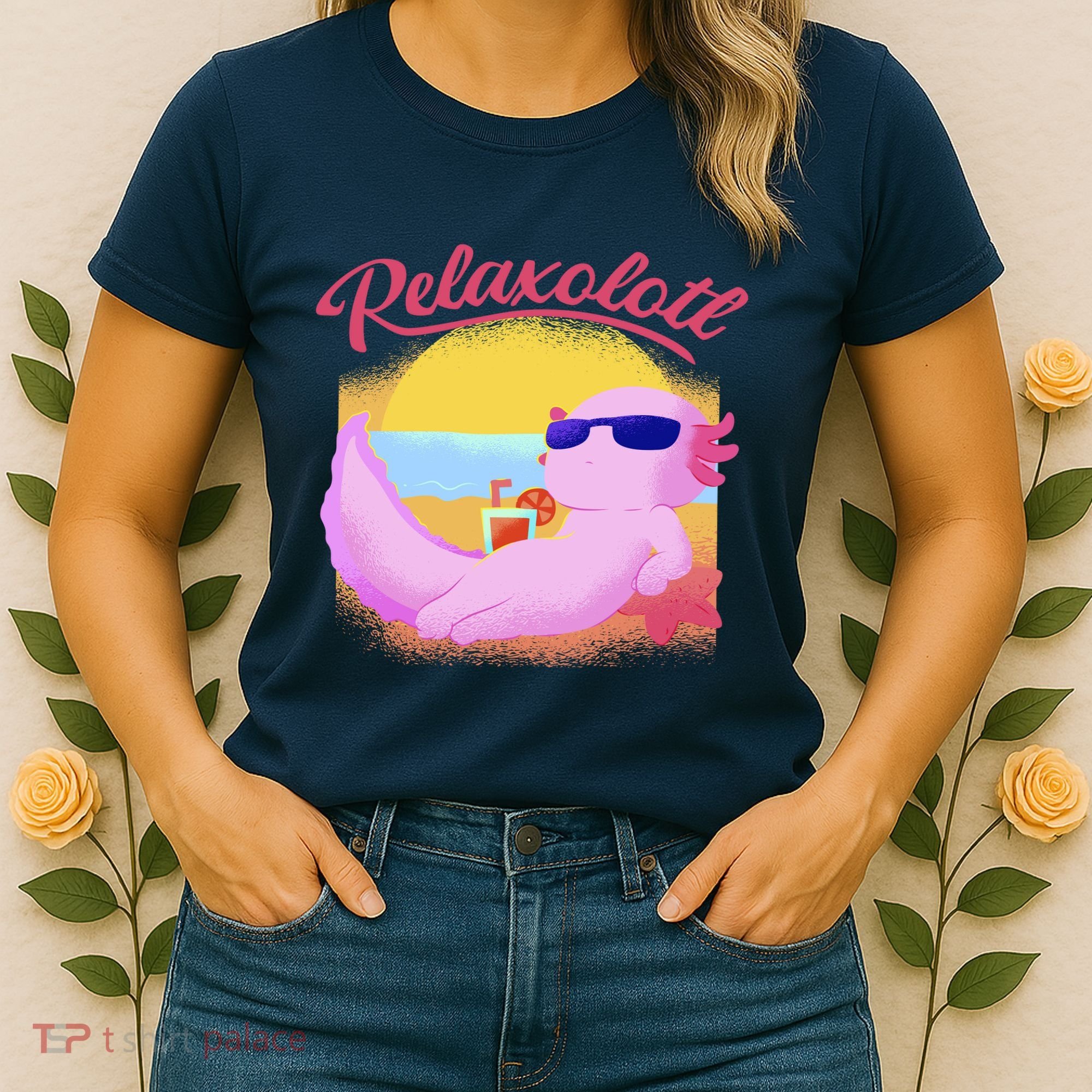Relaxolotl Axolotl On Vacation Summer Beach Fun In The Sun Women's T-Shirt