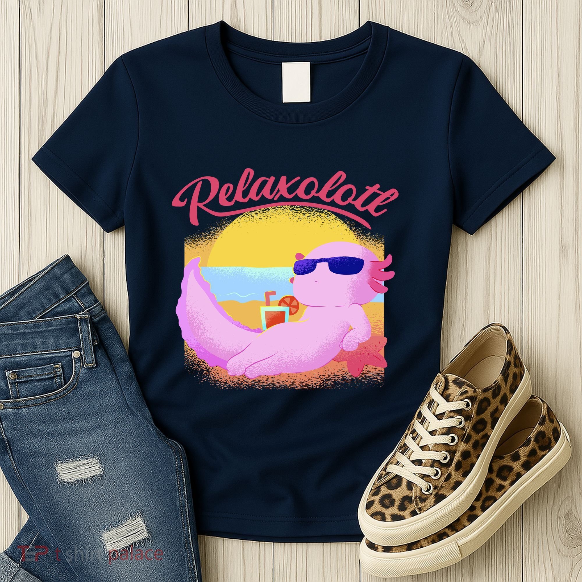 Relaxolotl Axolotl On Vacation Summer Beach Fun In The Sun Women's T-Shirt