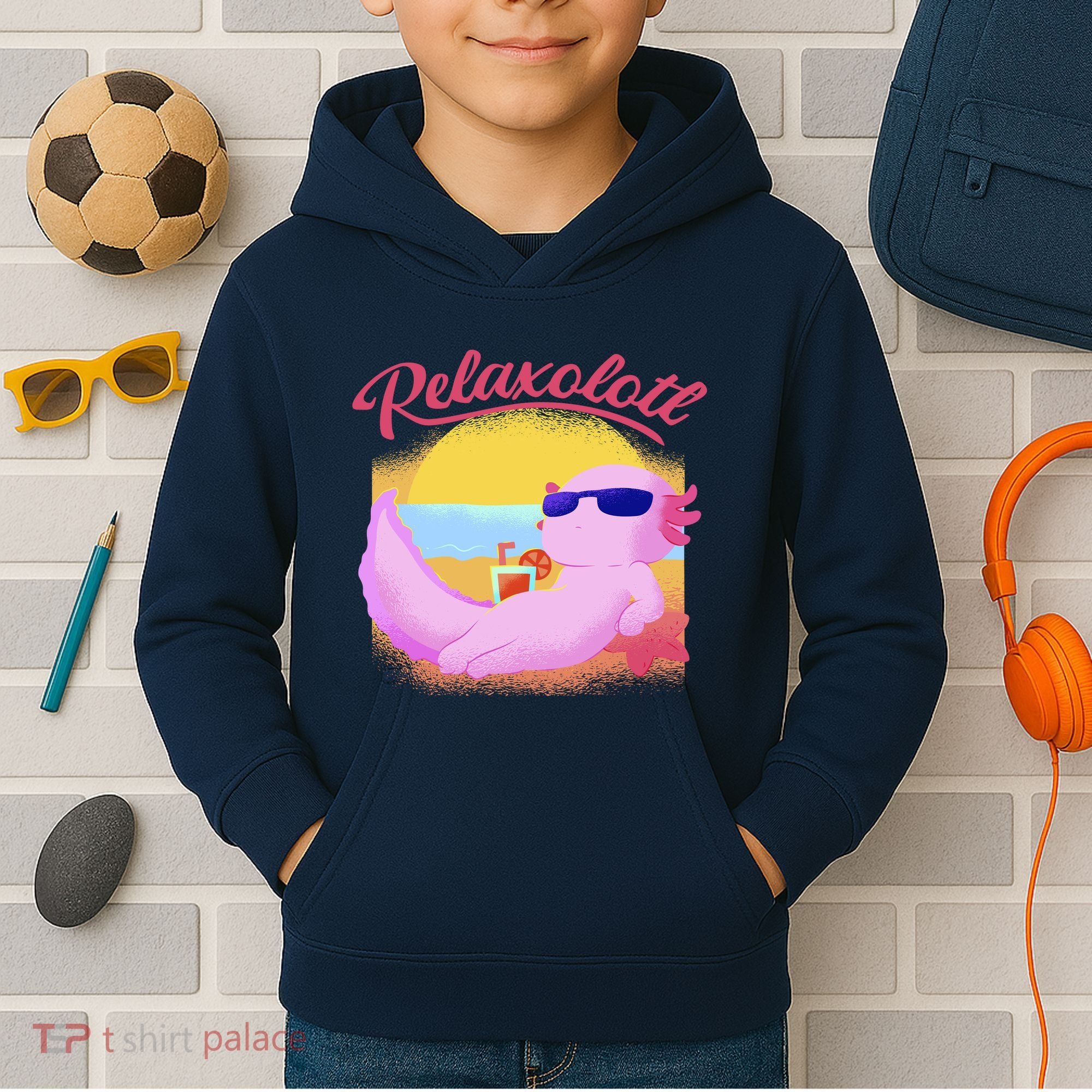 Relaxolotl Axolotl On Vacation Summer Beach Fun In The Sun Kids Hoodie