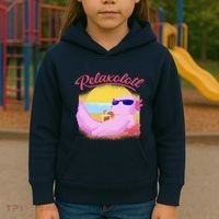 Relaxolotl Axolotl On Vacation Summer Beach Fun In The Sun Kids Hoodie thumb 3