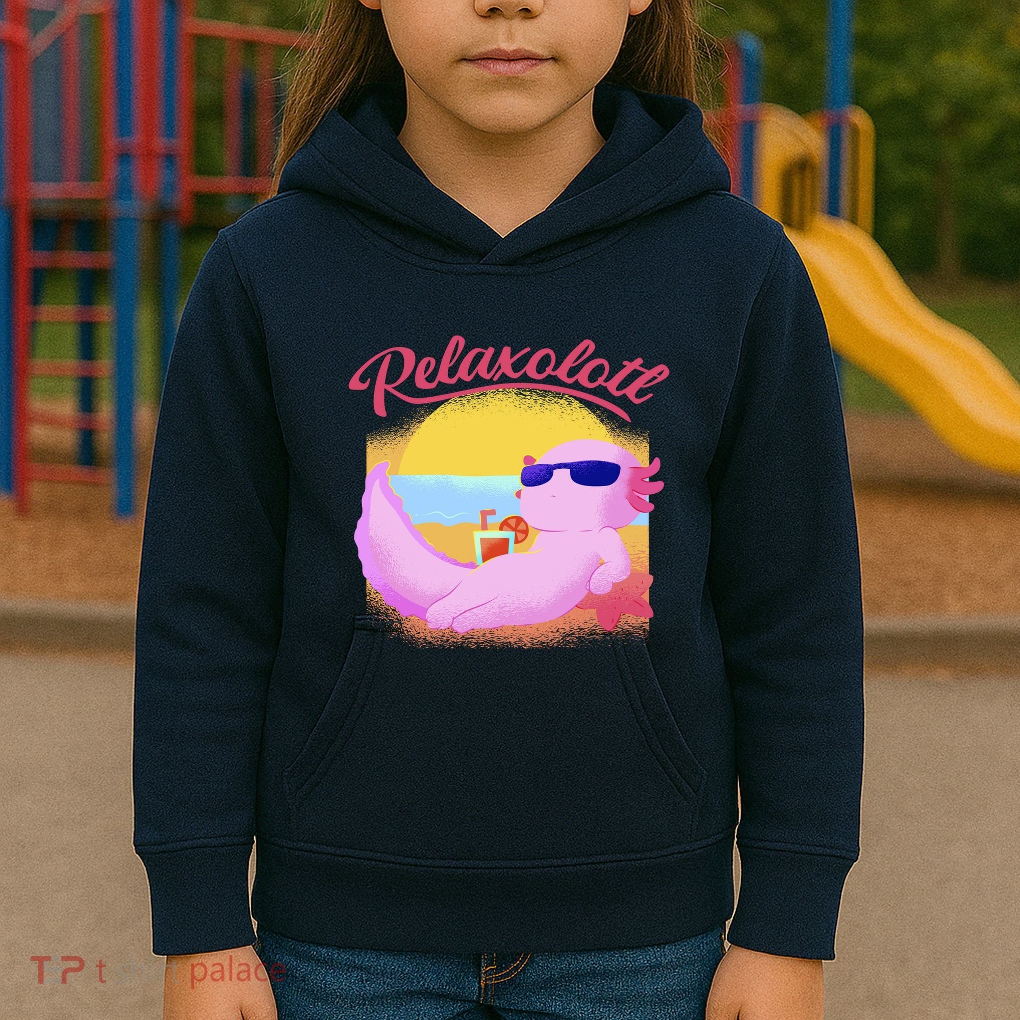 Relaxolotl Axolotl On Vacation Summer Beach Fun In The Sun Kids Hoodie