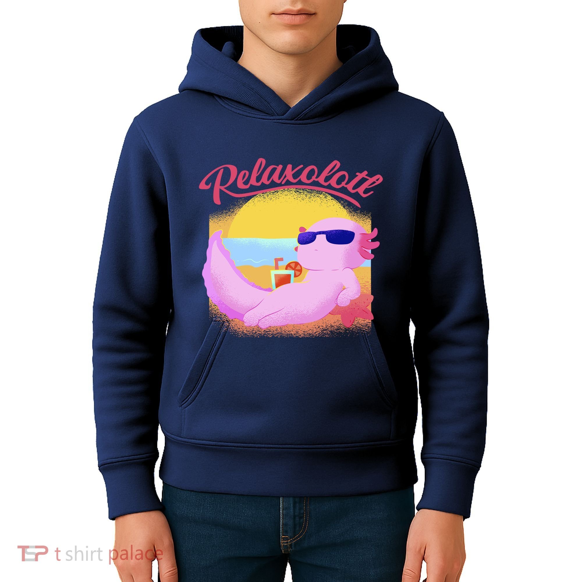 Relaxolotl Axolotl On Vacation Summer Beach Fun In The Sun Kids Hoodie