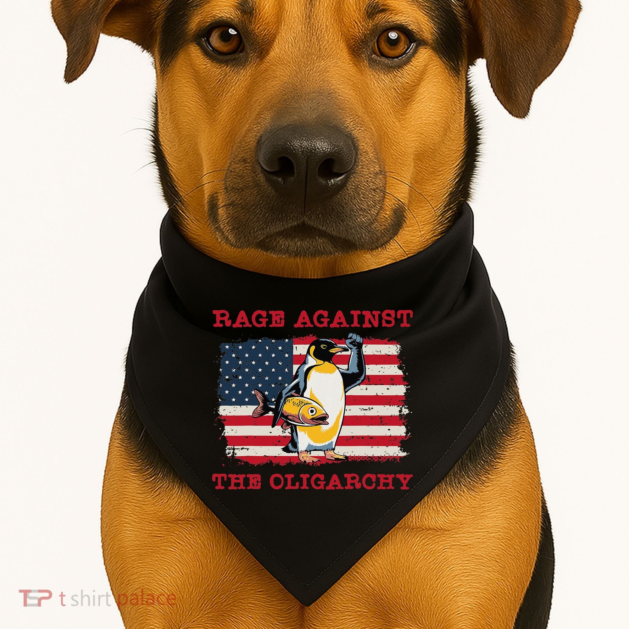 Rage Against Oligarchy Penguin Hands Off Fight Resist USA-Made Doggie Bandana