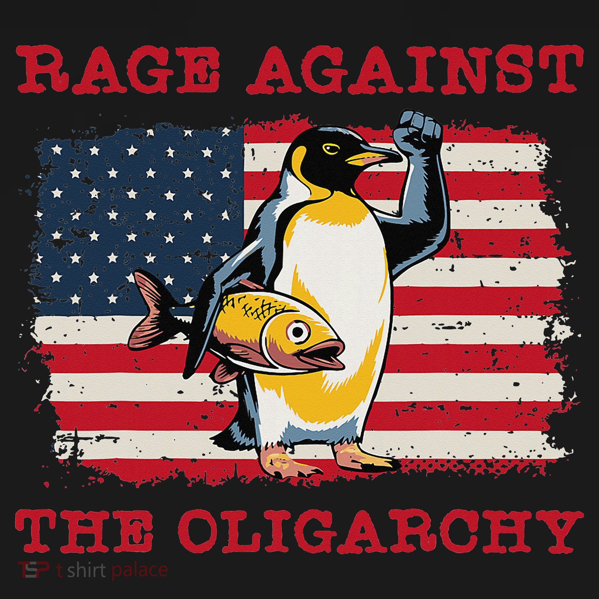 Rage Against Oligarchy Penguin Hands Off Fight Resist Bucket Hat