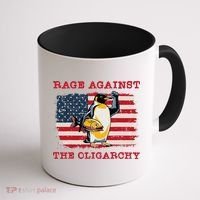 Rage Against Oligarchy Penguin Hands Off Fight Resist Coffee Mug thumb 1