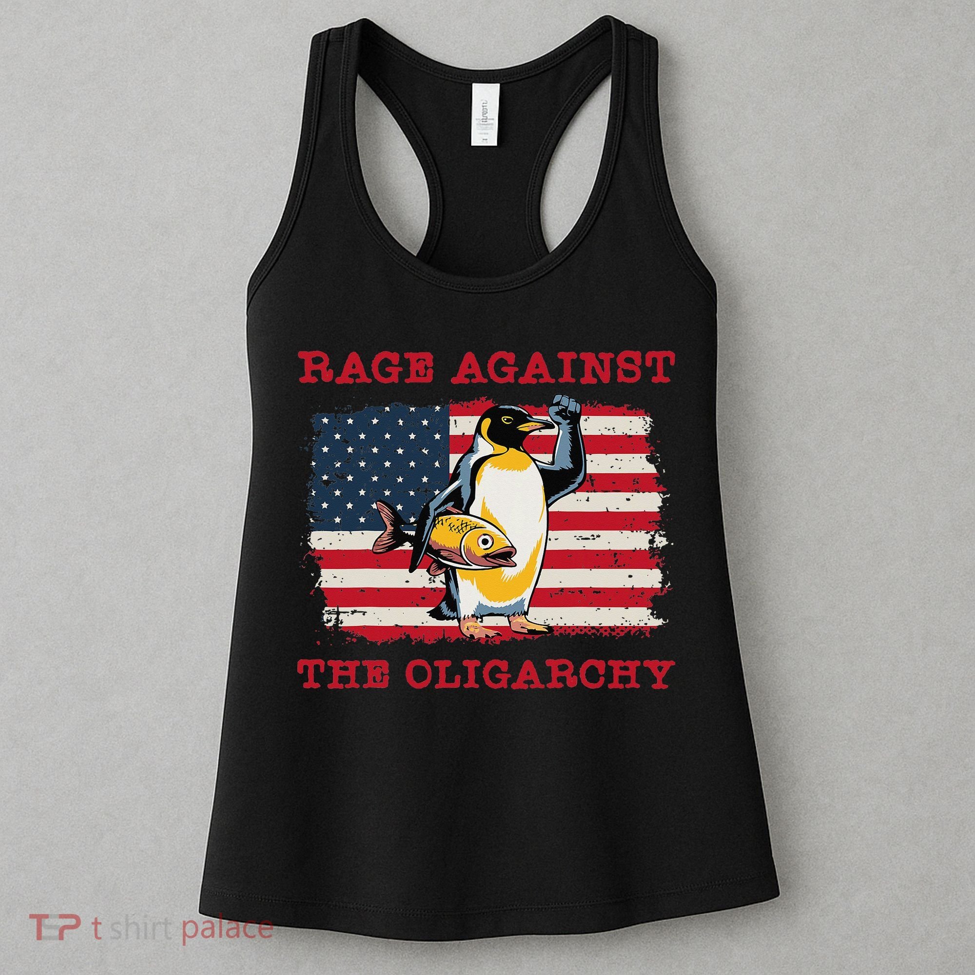 Rage Against Oligarchy Penguin Hands Off Fight Resist Women's Tank Top