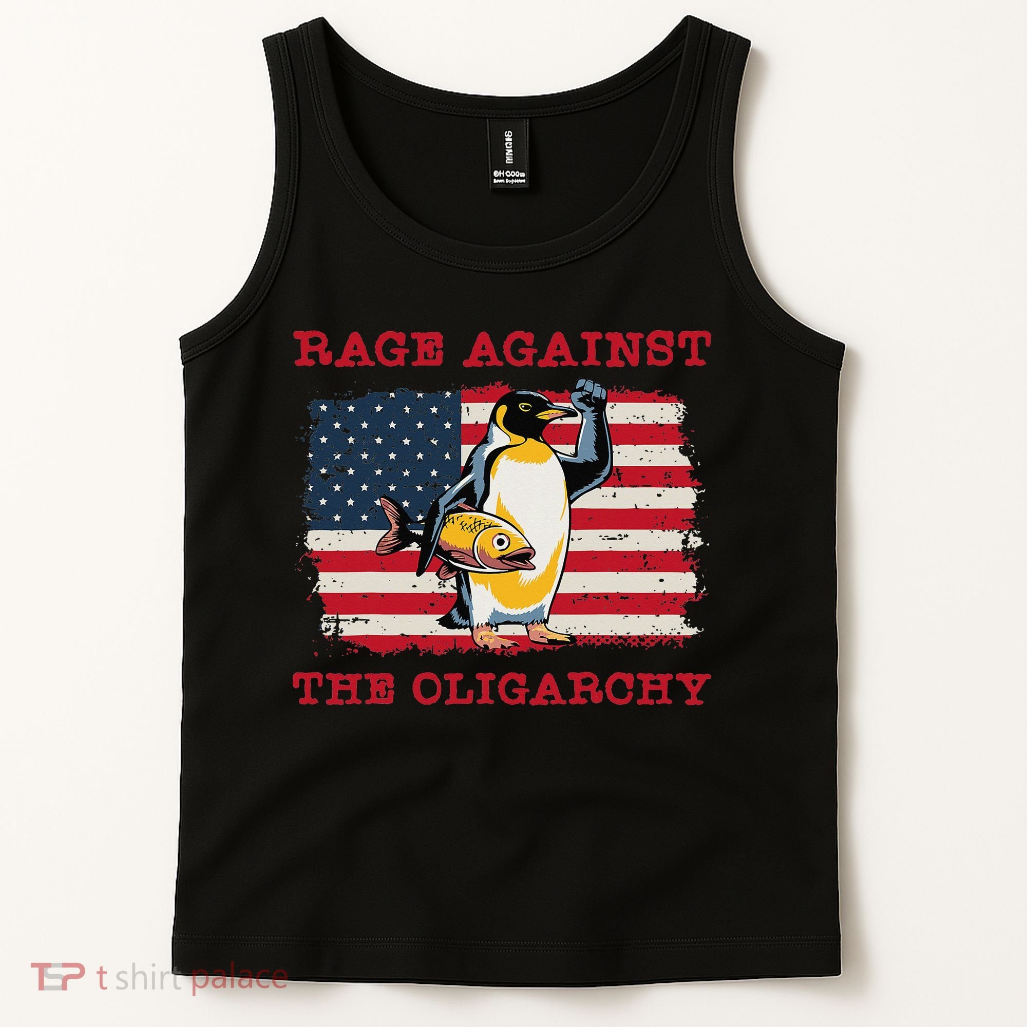 Rage Against Oligarchy Penguin Hands Off Fight Resist Tank Top