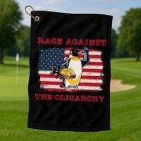Rage Against Oligarchy Penguin Hands Off Fight Resist Golf Towel thumb 1
