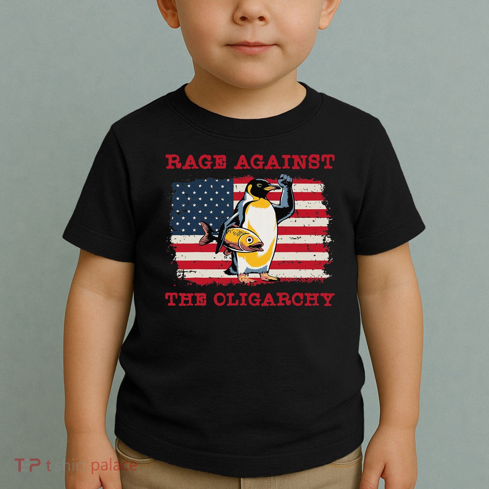 Rage Against Oligarchy Penguin Hands Off Fight Resist Toddler T-Shirt
