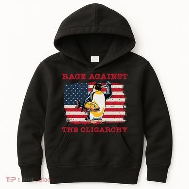 Rage Against Oligarchy Penguin Hands Off Fight Resist Kids Hoodie