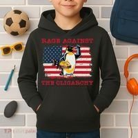 Rage Against Oligarchy Penguin Hands Off Fight Resist Kids Hoodie thumb 2
