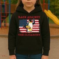 Rage Against Oligarchy Penguin Hands Off Fight Resist Kids Hoodie thumb 3