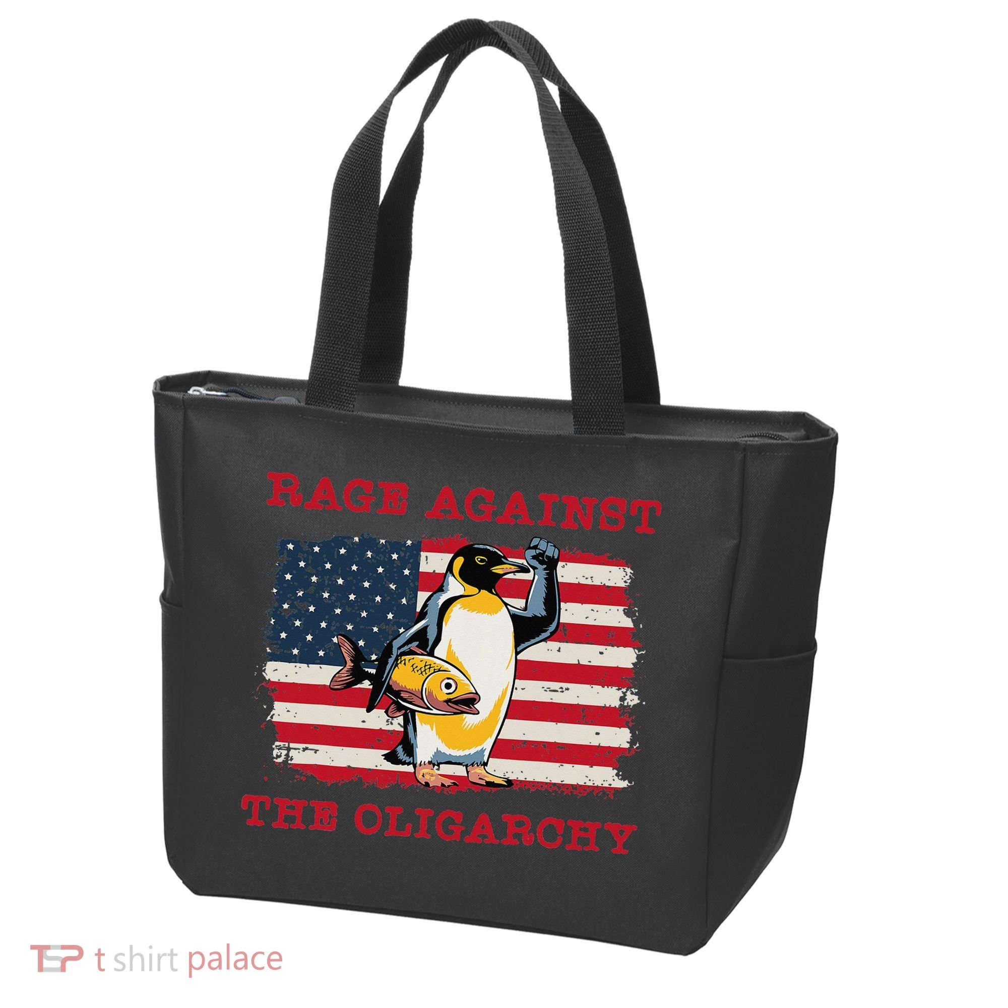 Rage Against Oligarchy Penguin Hands Off Fight Resist Tote Bag